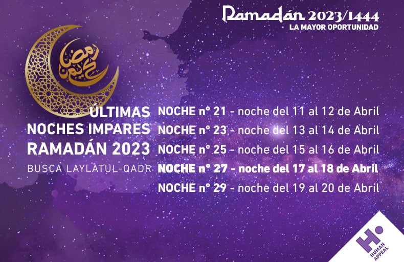 Calendario últimas noches impares Ramadán 2023